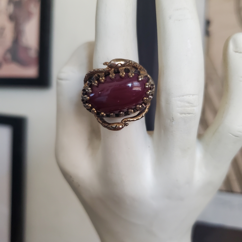 Rebecca Minkoff Gold-Tone Snake Ring with Plum Cabochon